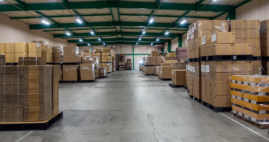 Warehouse stocked with boxes